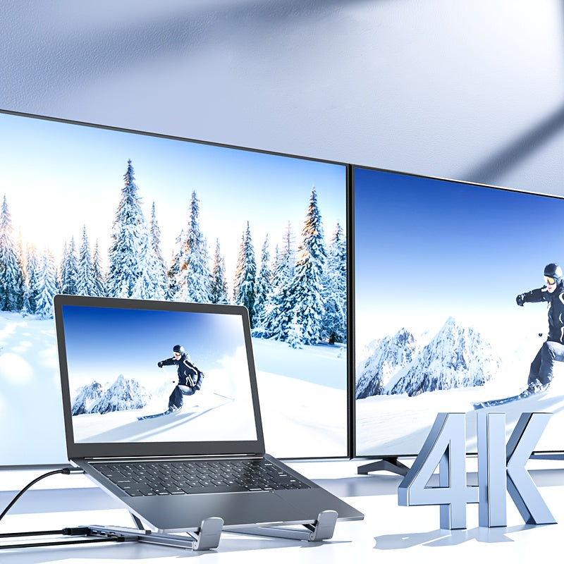 2025 Upgrade 8-in-1 USB-C Hub Laptop Stand – 100W PD Fast Charging, 4K HDMI, SD/TF, Dual USB 3.1 Ports, Sleek Design