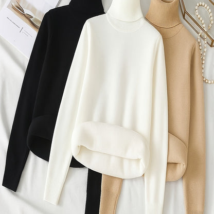 طقم سويت شيرت نسائي من 3 قطع برقبة عالية - ملابس تريكو خريف/شتاء