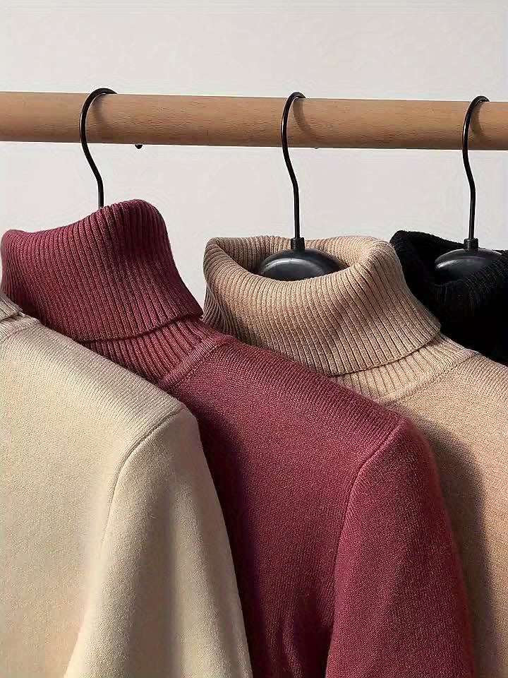 طقم سويت شيرت نسائي من 3 قطع برقبة عالية - ملابس تريكو خريف/شتاء