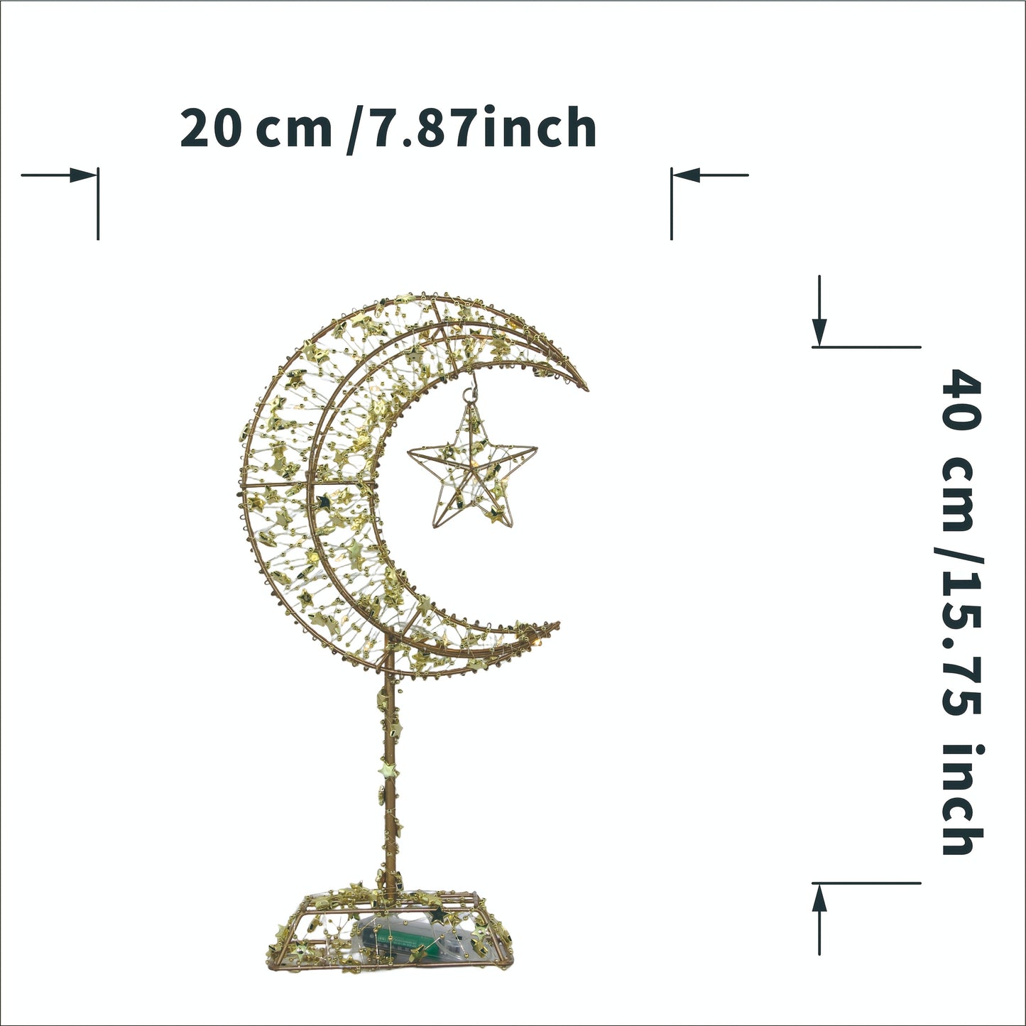 1pc Ramadan Decoration Featuring a Large Moon and Stars, Equipped with 20 LED Lights, Battery-powered, with a Metal Cutout Design. Easy-to-install Ramadan Ornament, Suitable for Festive and Celebratory Home Decor. Requires 2