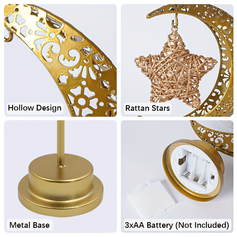 [Boho Star Night Light] Shenzhi Tech Star & Moon Metal Rattan Night Light | Decorative LED Lamp with Golden Crescent Moon & Star Design, Perfect for Bedroom, Kitchen Table, or Desk Decor, Boho Home Ambient Lighting, Table Lam
