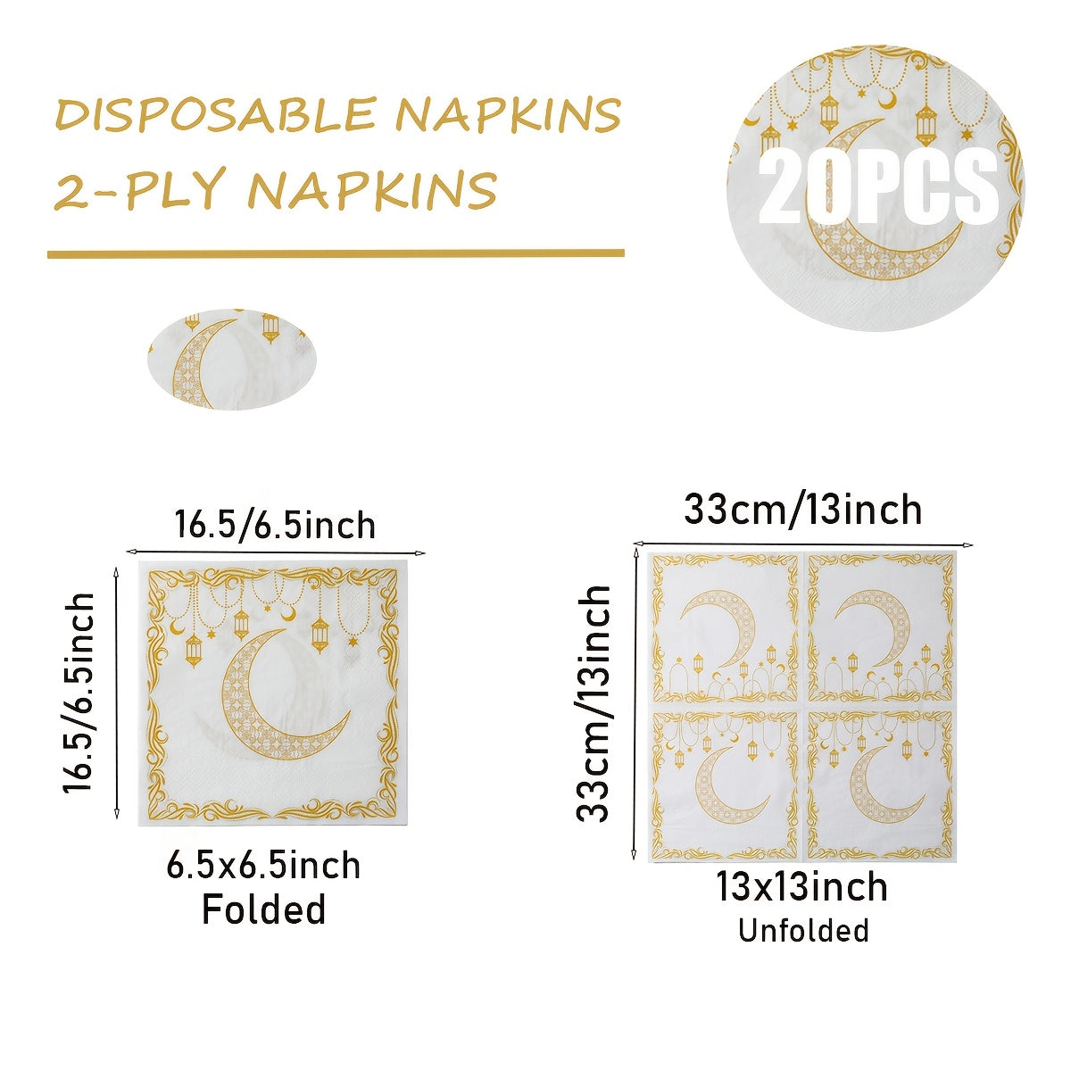 20pcs 2025 New Ramadan Theme Disposable Napkins - 2-Ply - Suitable for Ramadan Parties And Holiday Table Decorations, 13-Inch Square, Ideal for Kitchen And Dining Room, Ramadan Decorations