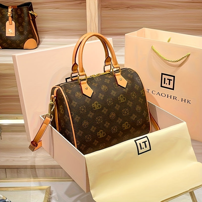 2026 Women’s Retro Mini Crossbody Bag – Coffee Brown Purse with Detachable Strap, Golden-Tone Hardware & String Pattern, Zipper Closure