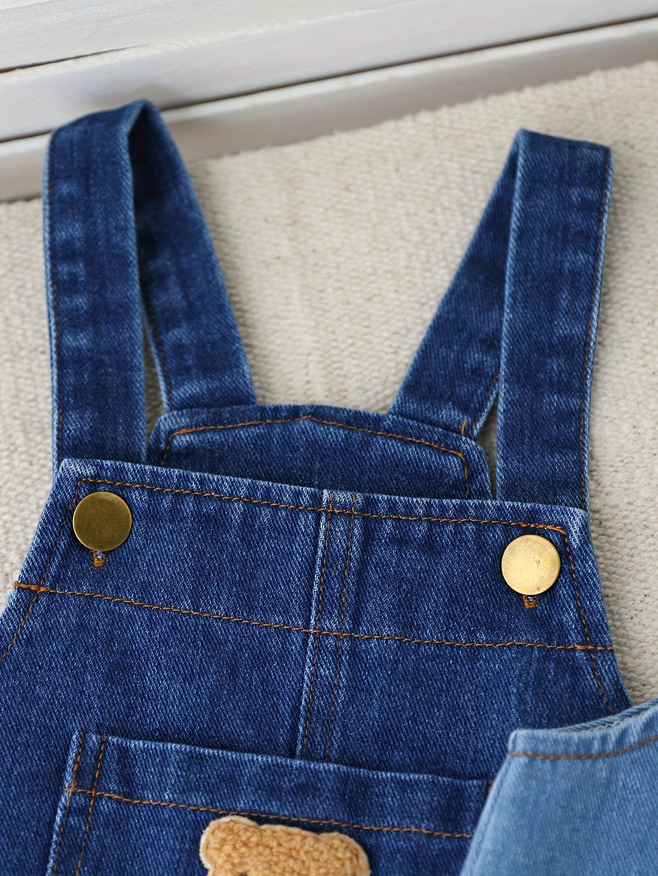 2-Piece Baby Boys’ Faux Denim Overalls – Adjustable Strap Rompers with Cute Bear Pockets, Regular-Fit All-Season Outfit for Outdoor Play