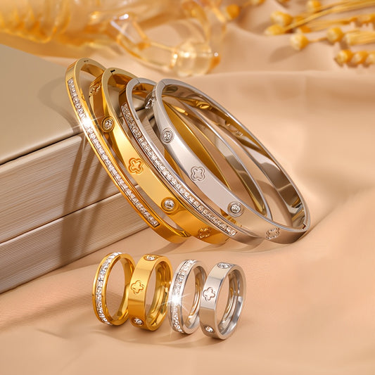 8pcs fashionable and luxurious Stainless Steel bracelet ring combination, exquisite and, stackable combination, suitable for daily wear or as a gift