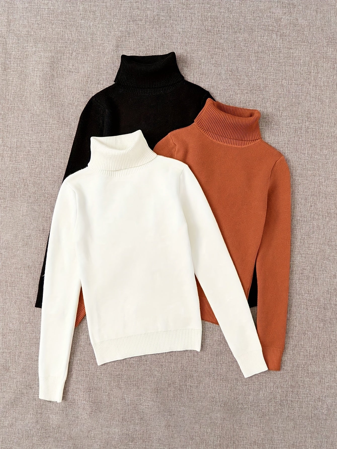 طقم سويت شيرت نسائي من 3 قطع برقبة عالية - ملابس تريكو خريف/شتاء