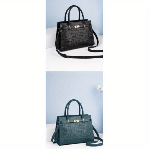 Women’s Crocodile-Pattern Tote Handbag – Large Capacity Daily Use Bag with Zipper Closure & Adjustable Shoulder Strap, Fashionable Office & Travel Accessory