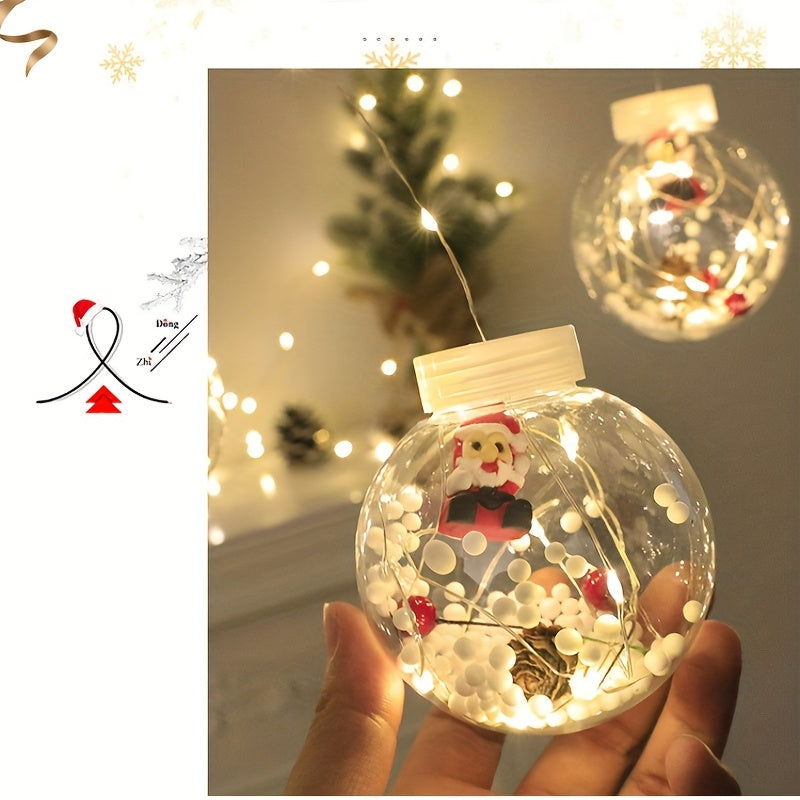 LED Christmas Curtain Lights – Wishing Ball & Snowman Hanging Decorations, Battery-Powered Indoor/Outdoor Holiday Light Set with Push-Button Control