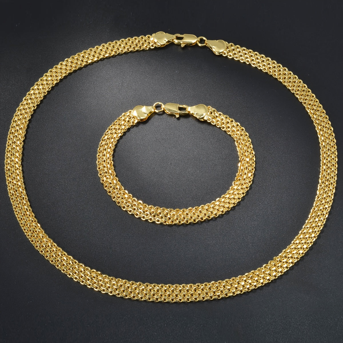 Women’s Woven Chain Jewelry Set – Necklace & Bracelet with Golden Copper Beads for Daily Wear, Parties & Festivals