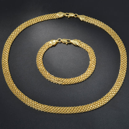 Women’s Woven Chain Jewelry Set – Necklace & Bracelet with Golden Copper Beads for Daily Wear, Parties & Festivals