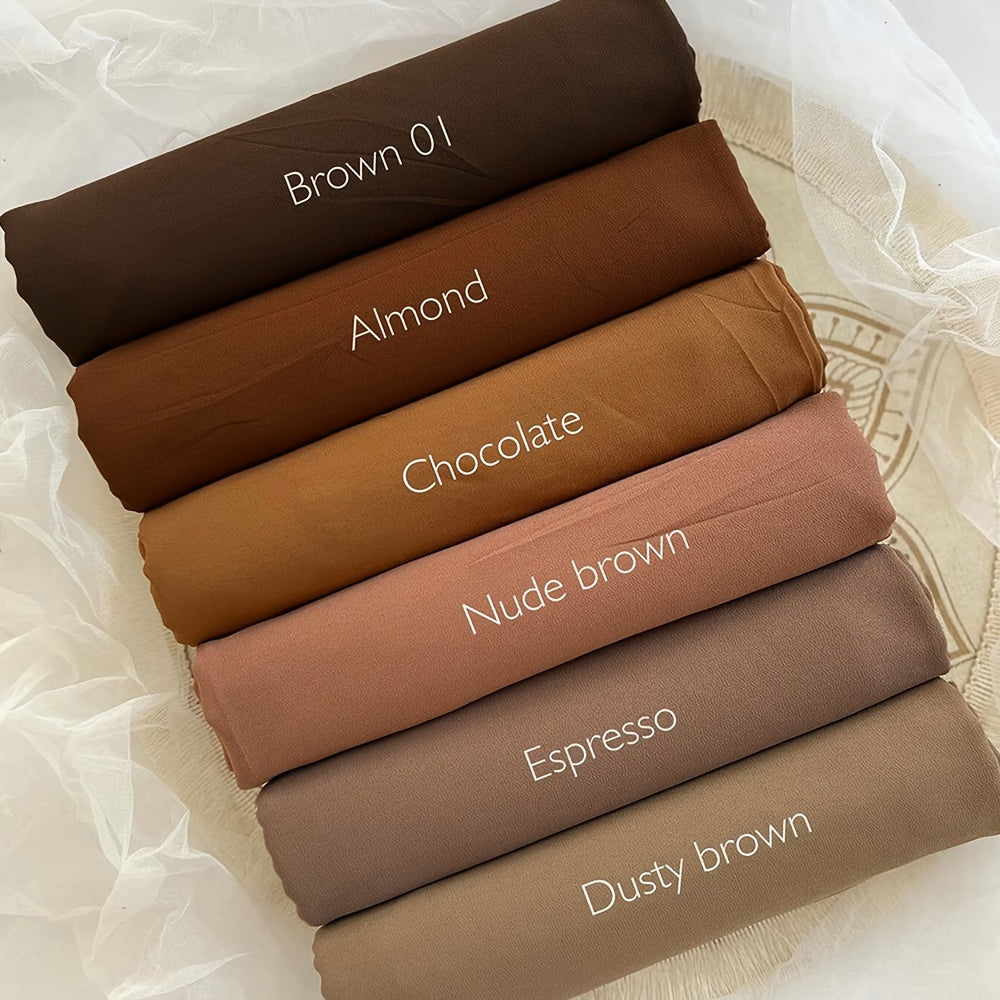 6-Piece Premium Satin Hijab Set – Non-Stretch Snug-Fit Scarves in 10 Solid Colors for Ramadan & Modest Fashion