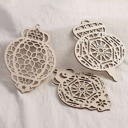 5pcs/set Eid Mubarak Wooden Hanging Ornaments Hollowed Moon Star Pendant for Ramadan Eid al-Fitr Party Decoration DIY Painting Gifts