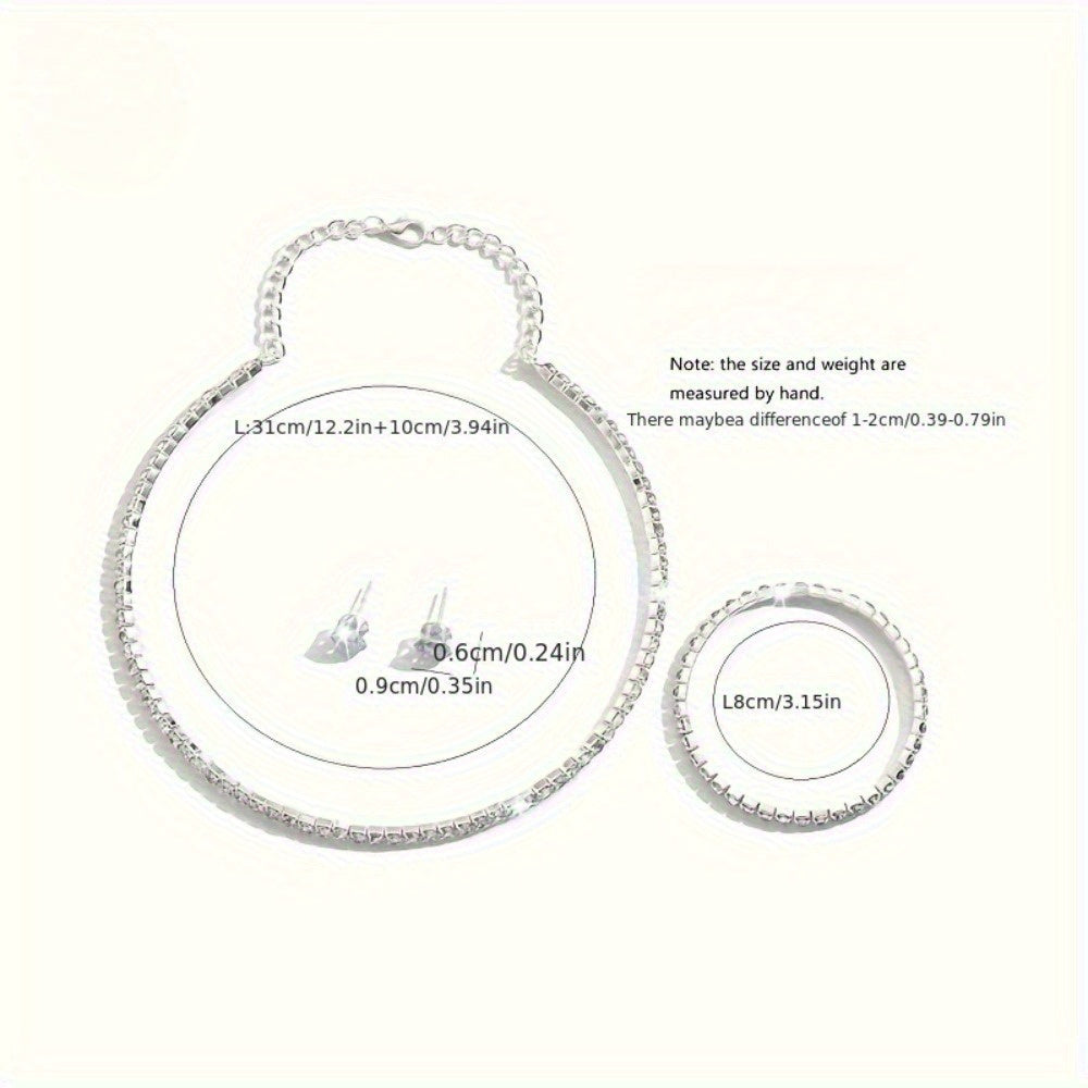 925 Sterling Silvery Set, Women's Luxury Tennis Necklace + Bracelet + Earrings Three-Piece Set, Mother's Day/Valentine's Day Gift