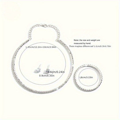 925 Sterling Silvery Set, Women's Luxury Tennis Necklace + Bracelet + Earrings Three-Piece Set, Mother's Day/Valentine's Day Gift