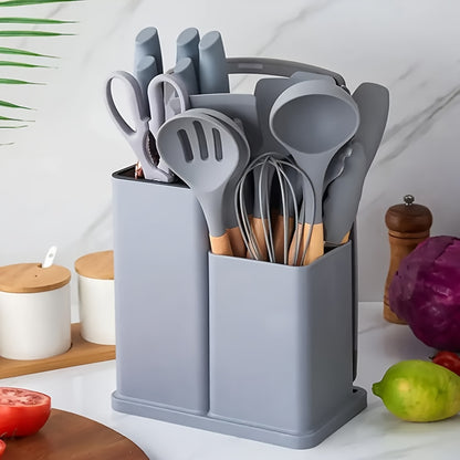 19-Piece Kitchen Utensil Set – Heat-Resistant Silicone Spatulas, 6 Sharp Knives, and Durable Cutting Board for Everyday Cooking