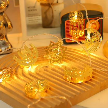 10-LED Mixed Style Iron Moon Castle Oil Lamp String | Durable Ramadan Festival Decoration, Suitable for Ramadan, Spring, Winter, Bedroom, Battery Powered (Battery Not Included)