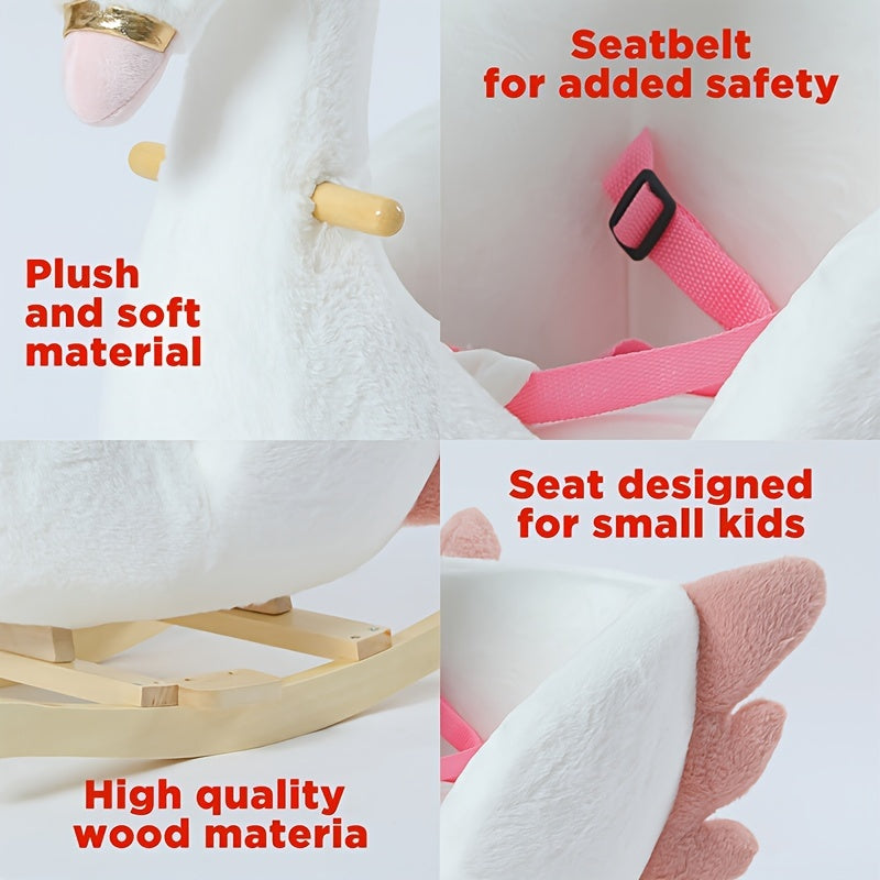 White Swan-Themed Rocking Horse – Soft Rocking Pony with Safety Belt, Sturdy Frame & One-Button Operation, Ideal Infant Learning Toy & Gift