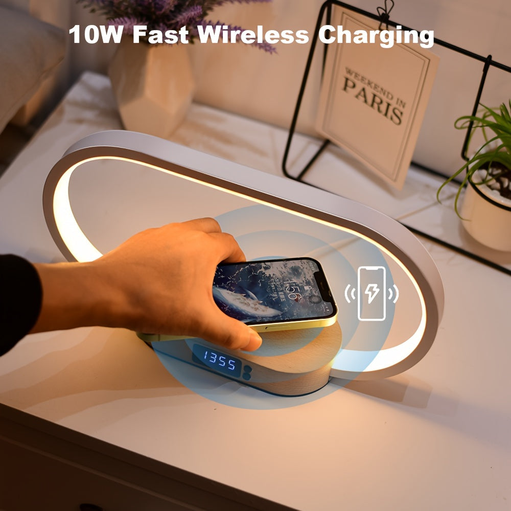 10W Fast Wireless Charging Station with Adjustable LED Desk Lamp, Night Light & Clock – Touch Control USB Charger for iPhone, Samsung & Smartwatches