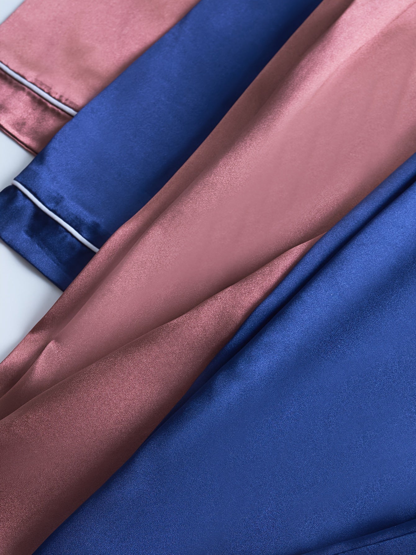 Women’s 2-Set Satin Pajama Collection – Long-Sleeve & Long-Pants Solid Color Sleepwear with Turned Collar and Elegant Button Detailing for Autumn/Winter