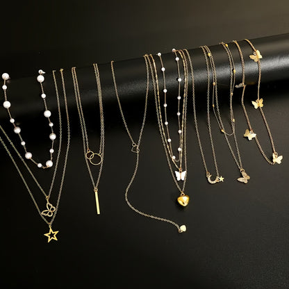 11pcs Creative Fashion Five-Pointed Star Synthetic Zirconia Butterfly Element Faux Women's Multi-Set Necklace Set Suitable for Outing Beach Vacation Jewelry Mother's Day Gift