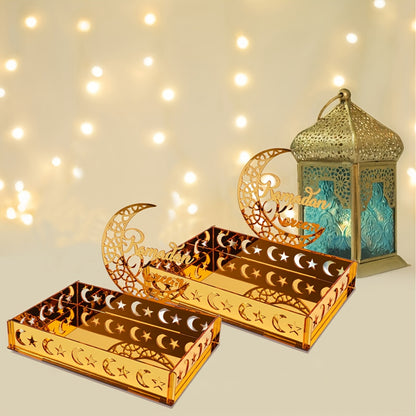 1pc Ramadan Kareem Acrylic Tray | Moon Star Castle Eid Mubarak Table Centerpiece, Ramadan Decoration for Home, Ramadan Mubarak Eid Al-Fitr Gifts, Islamic Muslim Party Supplies Ornament, Table Decor - FengRise