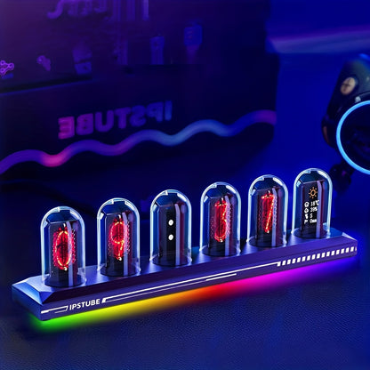 RGB LED Nixie Tube Clock – DIY IPS Display with 16M Colors, App Control, Temp & Weather Display, Modern Home Decor Gift