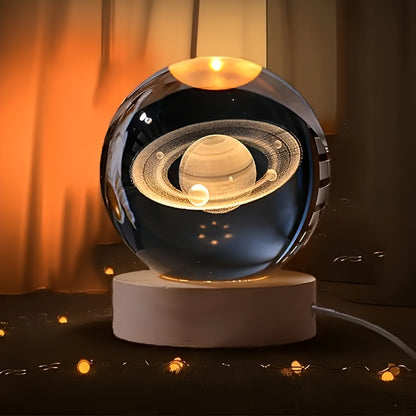 3D Saturn Crystal Ball Night Light – USB-Powered Mini Galaxy Lamp, Warm Glow Home & Office Decor Gift