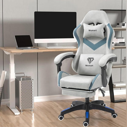 Wemart Ergonomic Gaming Chair – Breathable Fabric with Head & Waist Pillow, Footrest, 300kg Capacity, Grey