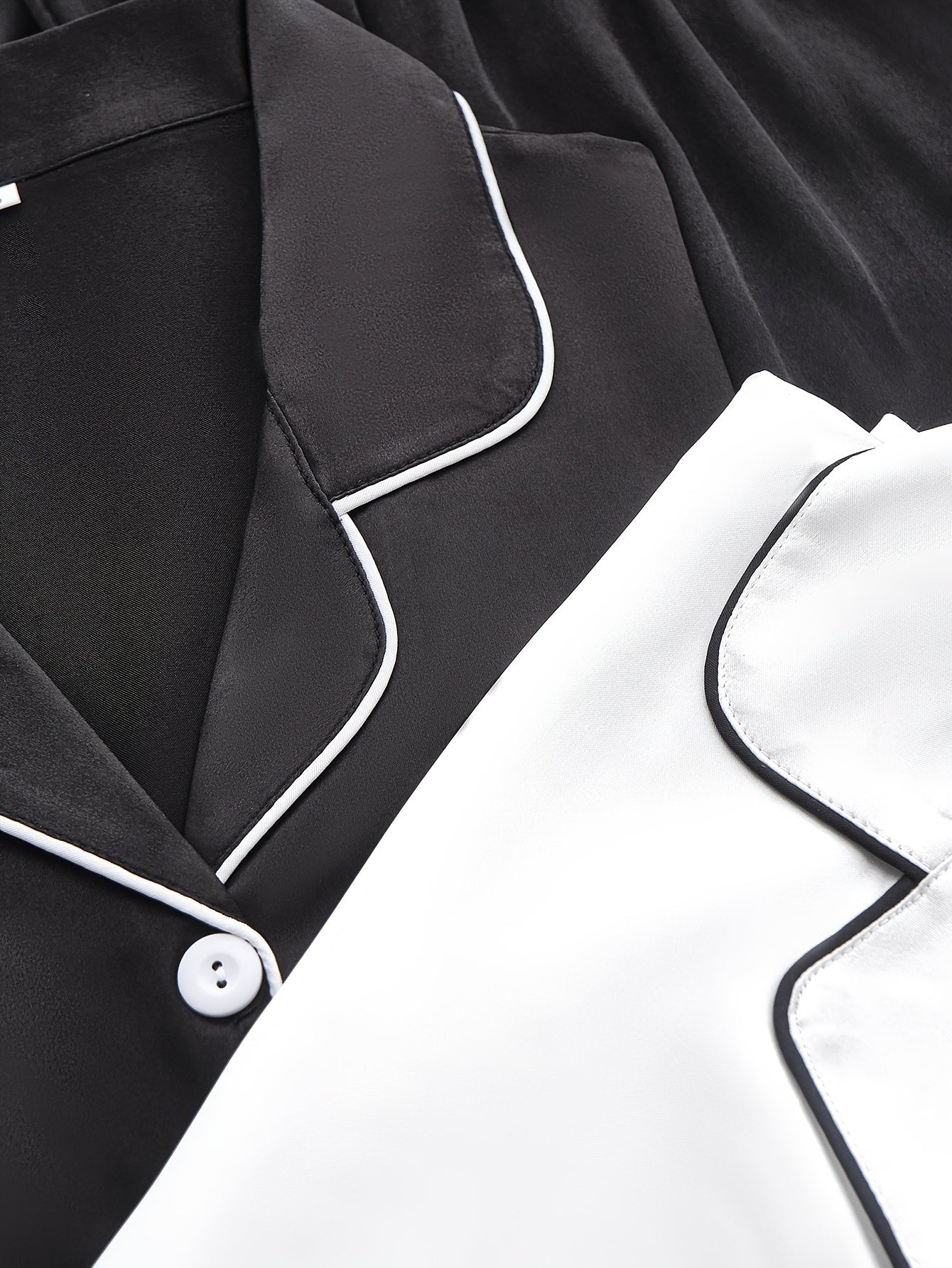 Women’s 2-Set Satin Pajama Collection – Long-Sleeve & Long-Pants Solid Color Sleepwear with Turned Collar and Elegant Button Detailing for Autumn/Winter