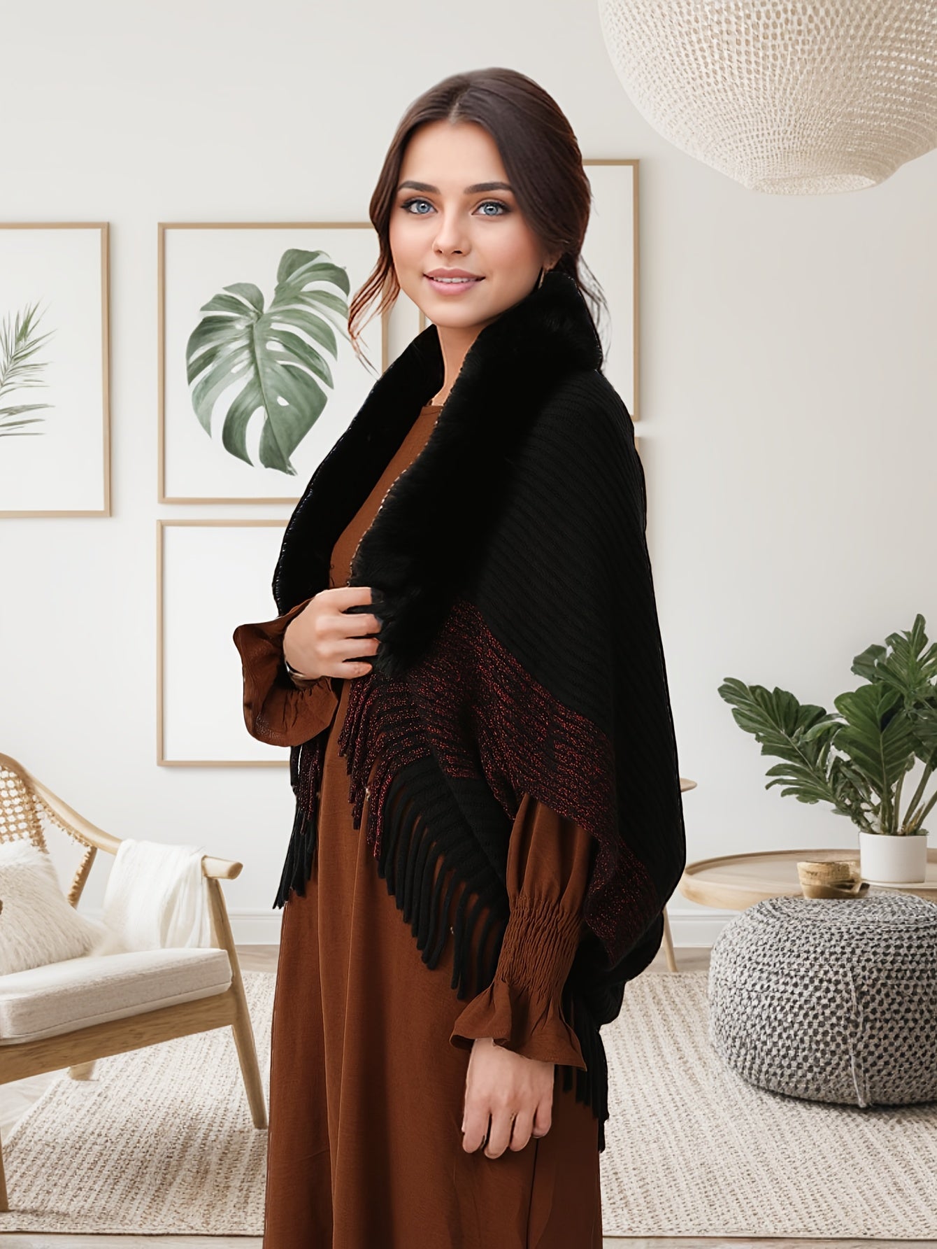 Women’s Elegant Asymmetrical Shawl — Soft Warm Scarf in Pastel Pink/Purple, All-Season Wrap for Formal or Everyday Wear, Geometric Pattern