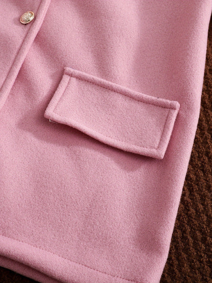 Girls’ 4-Piece Autumn/Winter Fashion Set – Button-Up Coat, Ribbed Long-Sleeve Top, Checkered Elastic-Waist Skirt & Matching Beret