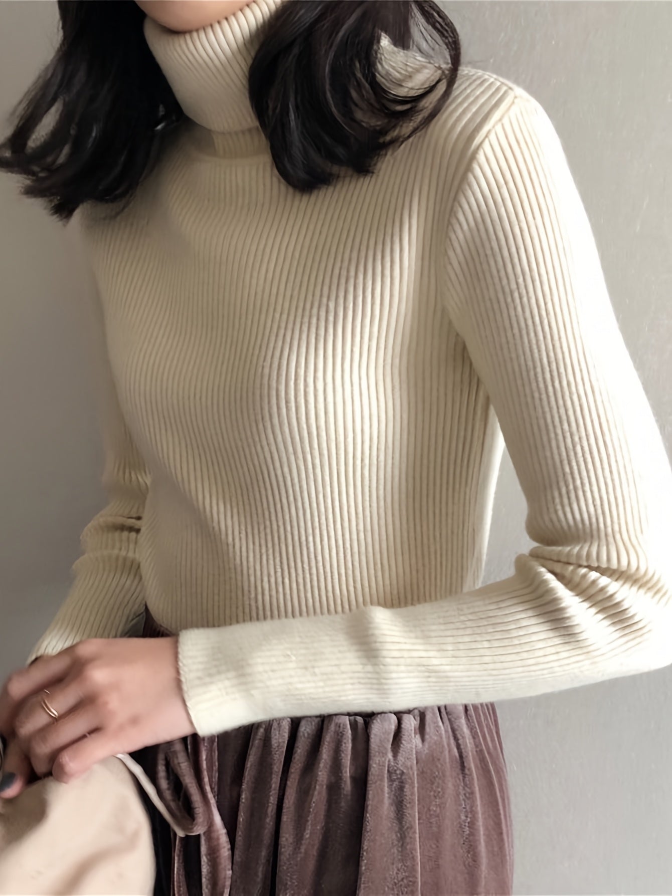 طقم سويت شيرت نسائي مكون من 3 قطع برقبة عالية - بلوفر حراري ناعم محبوك برقبة عالية للخريف والشتاء، وجزء علوي مريح متعدد الطبقات للمكتب أو الملابس غير الرسمية