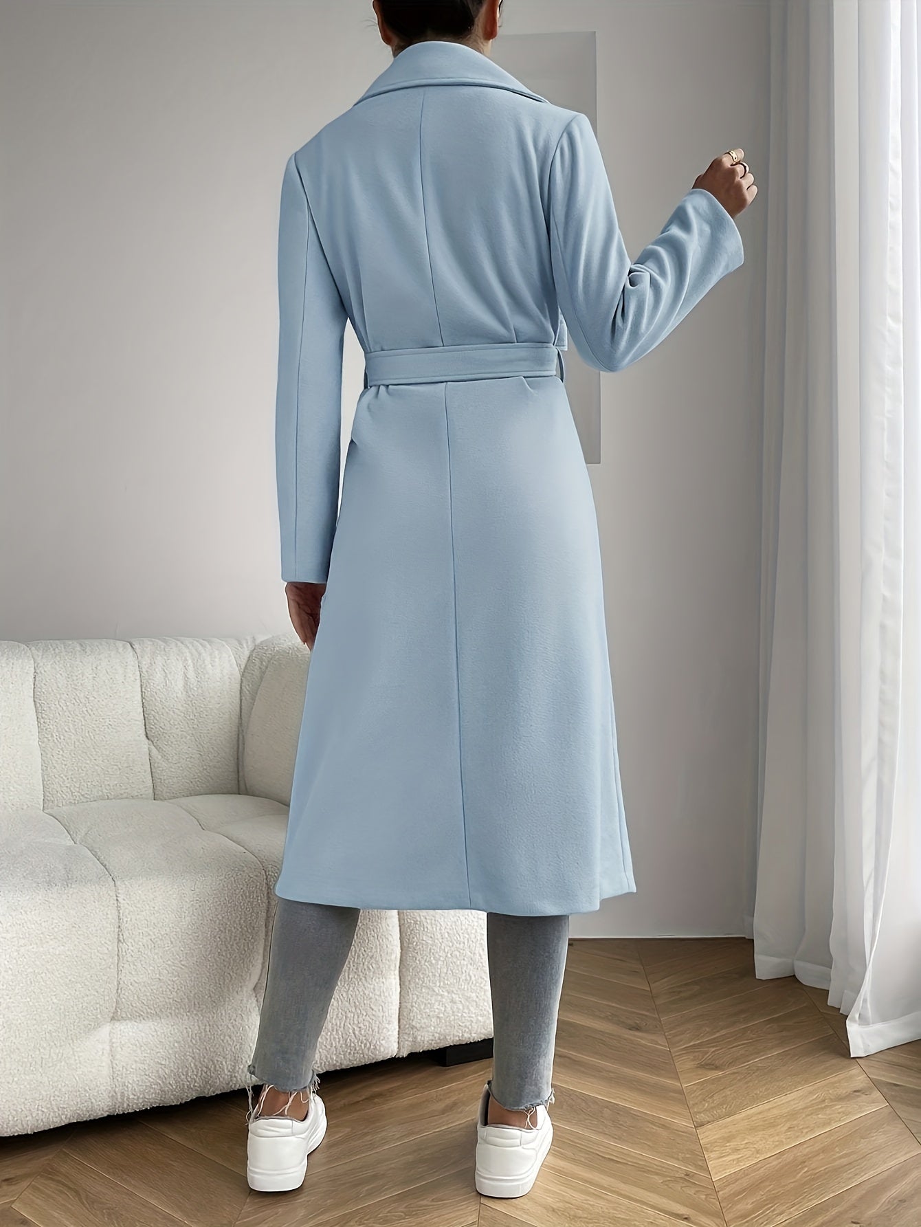 Women's Elegant Beige Trench Coat – Belted Long Sleeve Jacket with Pockets, Classic Collar & Structured Design for Spring & Fall