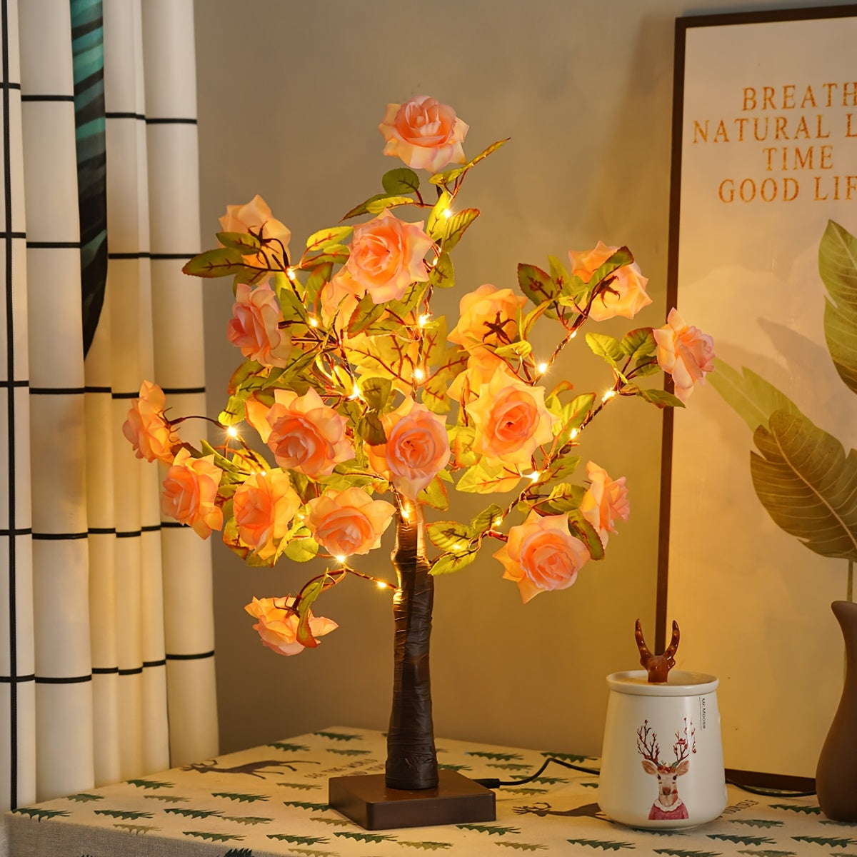 Artificial Rose Tree Lamp – USB-Powered Floral Light with Soft Glow, Elegant Wedding & Home Decor Centerpiece