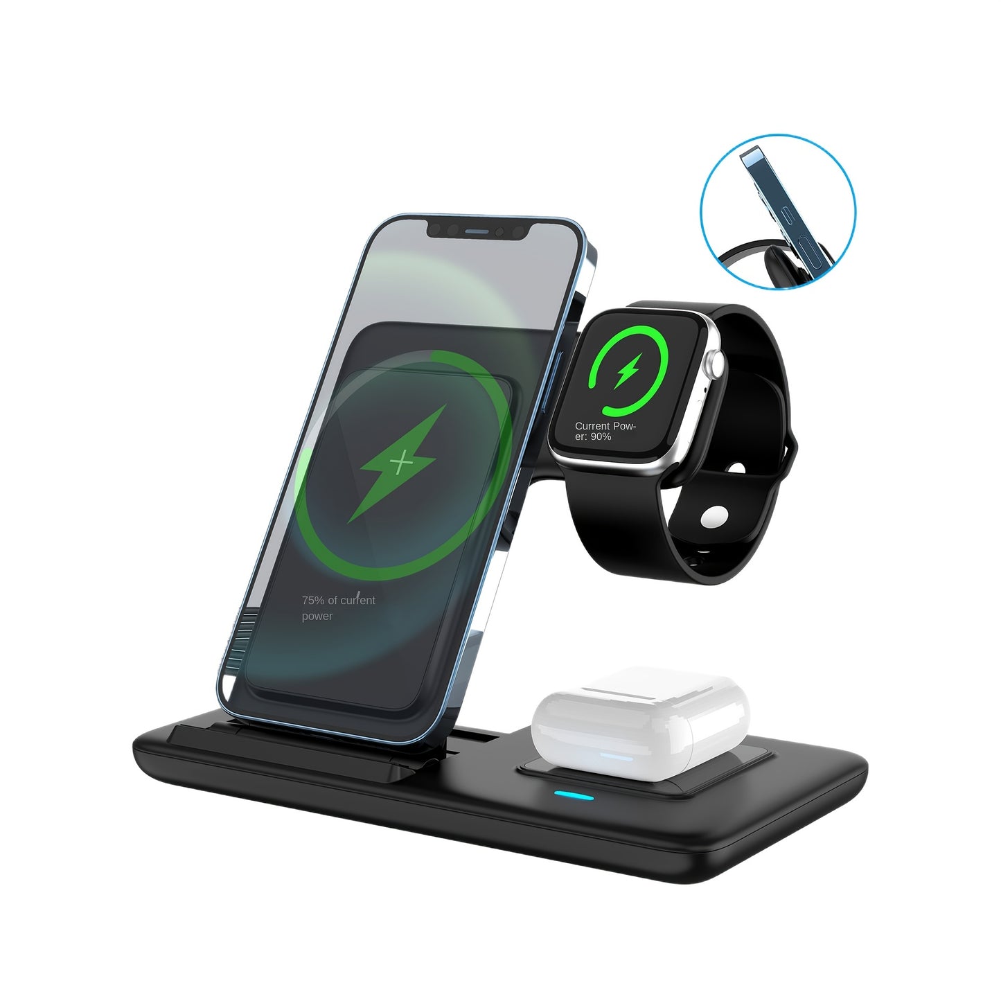 3-in-1 Magnetic Wireless Charging Station – Adjustable Stand USB Charger for iPhone, Apple Watch & AirPods (No Battery Needed)