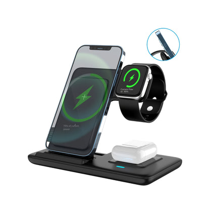 3-in-1 Magnetic Wireless Charging Station – Adjustable Stand USB Charger for iPhone, Apple Watch & AirPods (No Battery Needed)