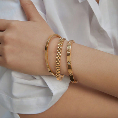 3-Piece Gold-Plated Stainless Steel Bracelet Set – Elegant Chain & Clover Designs for Parties, Festivals, Weddings & Special Gifts