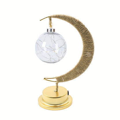 1pc LED Ironwork Rope Star Moon Lamp | Christmas, New Year, Ramadan Lighting, Warm Light, No Battery, Suitable for Holiday Parties, Home Bedroom Desk Lamp Ambience Decoration