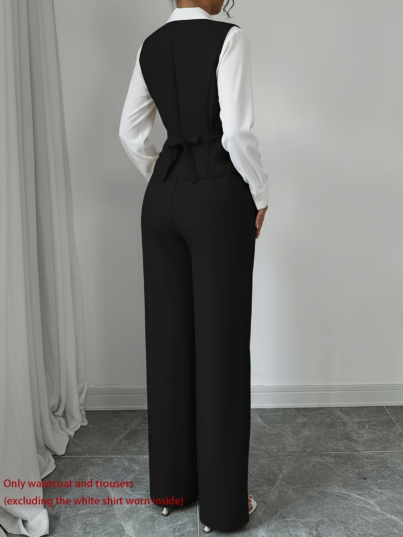 Women’s Sleeveless Cinched-Waist Vest & High-Waisted Wide-Leg Pants Set – Elegant Solid-Color Summer Two-Piece Outfit