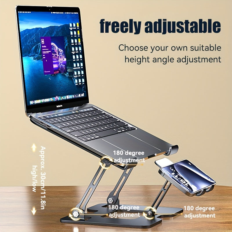 2-in-1 Adjustable Laptop & Phone Stand – Foldable Carbon Steel Design with Heat Dissipation & Multi-Angle Support