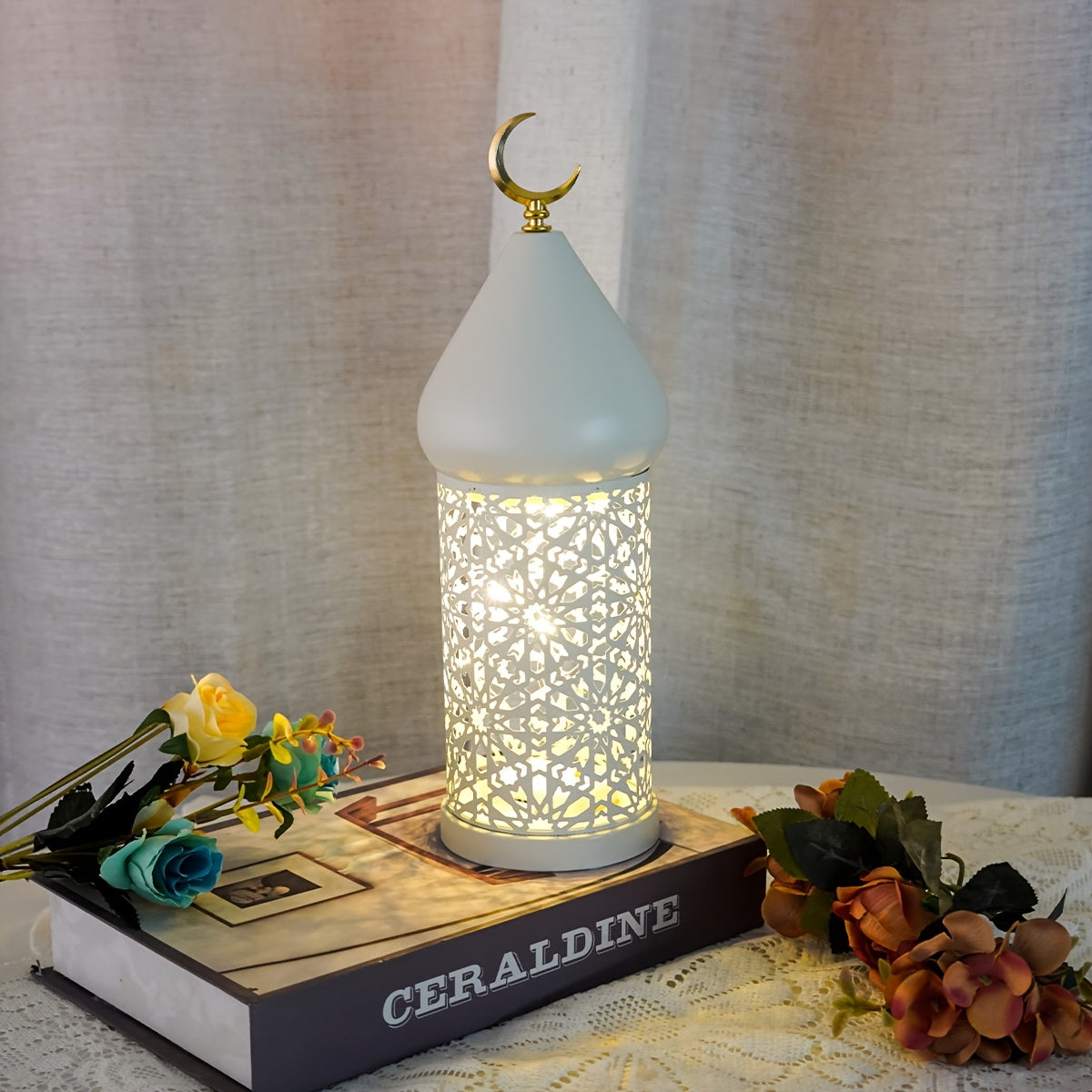 1pc Elegant Metal Hollow LED Decorative Lantern - Hollow for Airflow, Battery- Suitable for (Battery Not Included) - Desktop/Tabletop Light for Ramadan, Weddings, Birthdays, - Metal Frame, Traditional & Modern LED