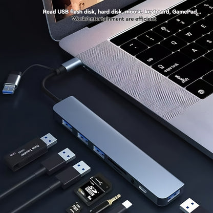 [8-in-1 USB Hub] 8-in-1 USB 3.0 Hub | Type-C Docking Station for Laptops & Desktops with Multi-Port Simultaneous Use, High-Speed Scaling, CD/TF Card Reader, Keyboard, Mouse, Hard Drive, and Fan Connections