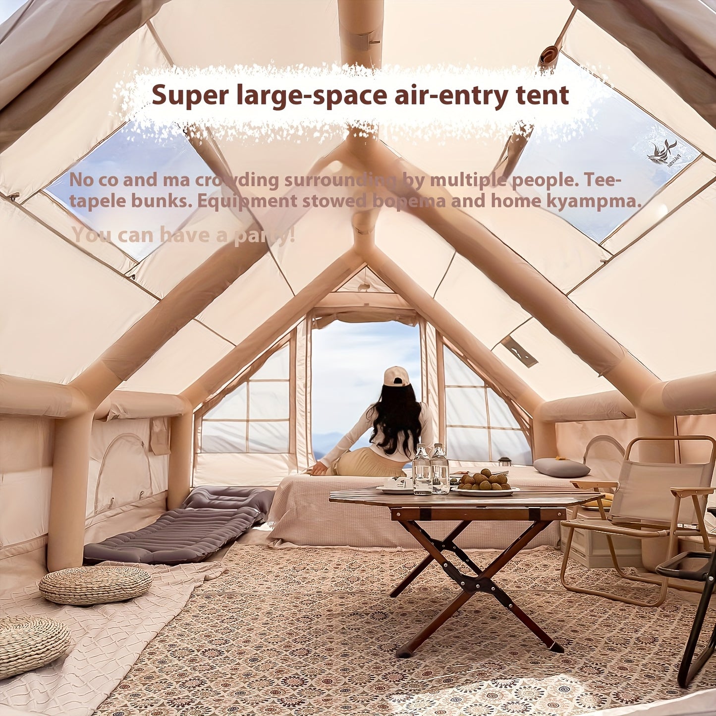 PAKICETUS 8-Person Inflatable Camping Tent — All-Season Heavy-Duty Oxford Air Cabin with Stove Jack, Easy Setup, Mesh Windows & Doors, Spacious Outdoor Shelter for Glamping, Hiking & Travel