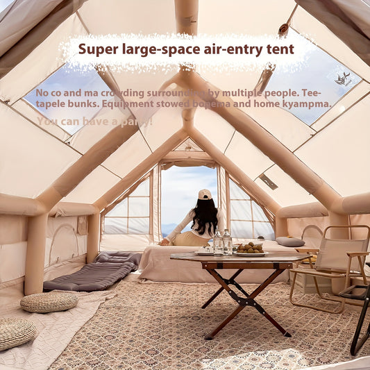 PAKICETUS 8-Person Inflatable Camping Tent — All-Season Heavy-Duty Oxford Air Cabin with Stove Jack, Easy Setup, Mesh Windows & Doors, Spacious Outdoor Shelter for Glamping, Hiking & Travel