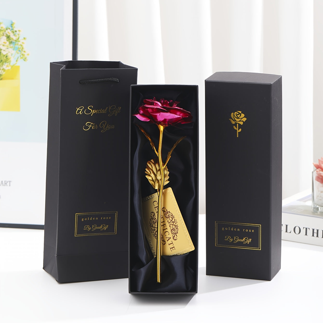 Golden Foil Rose Gift Box Set – Elegant Faux Rose Keepsake for Mother’s Day, Birthdays, Parties & Romantic Gifts