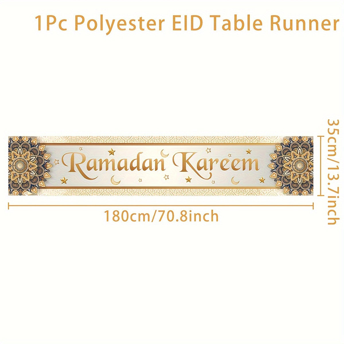 1pc, Ramadan Kareem Table Flag, Polyester Table Flag, 35x180CM, Suitable For Eid Table Decoration, Table Decor, Party Decor, Party Supplies, Holiday Decor, Holiday Supplies