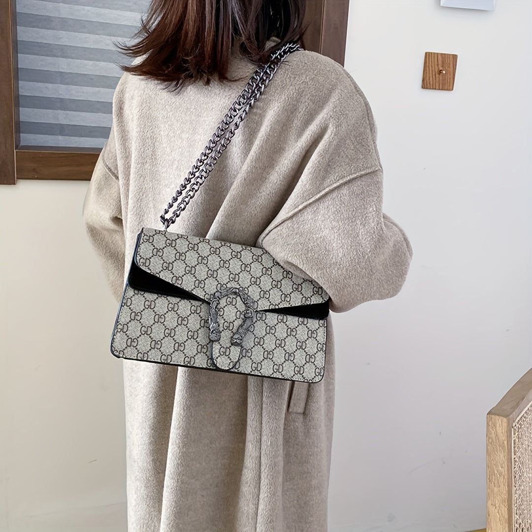 Women’s Designer-Inspired Messenger Bag – Solid Color Shoulder Handbag with Chain Strap, Buckle Closure & Edge-Paint Detailing