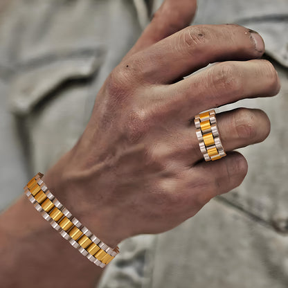 Unisex 2-Piece Interlocking Chain Bracelet & Ring Set – Luxury Multi-Color Design with Durable Gunmetal Finish, Perfect Daily Wear Gift for Him