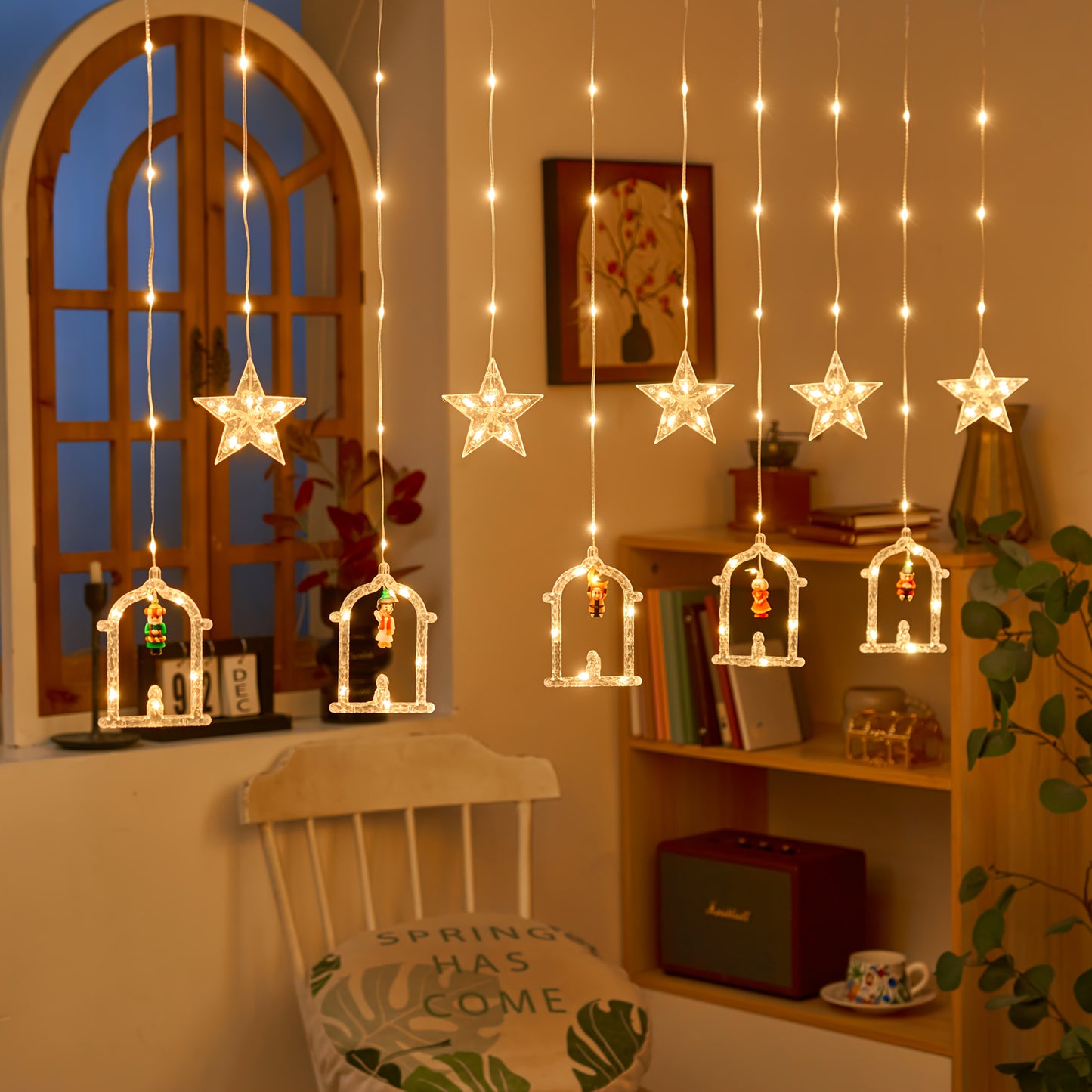 أضواء رمضان، أضواء ستائر رمضان، أضواء سلسلة LED رمضانية تعمل بمنفذ USB، أضواء ستائر على شكل هلال، أضواء ستائر على شكل قلعة قمرية، زينة منزلية للمهرجانات، أضواء دافئة ورومانسية مع 8 أوضاع إضاءة.