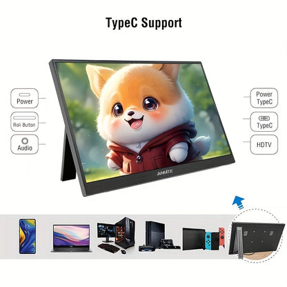 Anmite 15.6-Inch Portable Touch Monitor, 1080P HDR, Built-In Vertical Stand, Low Blue Light, Suitable for Xbox/Ps5/Switch/Mobile/Pc/Laptop Expansion.